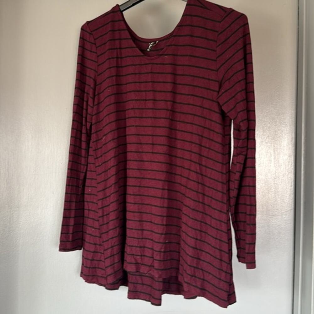 North River Maroon Black Striped Women's Pullover Top Long Sleeved sz Small